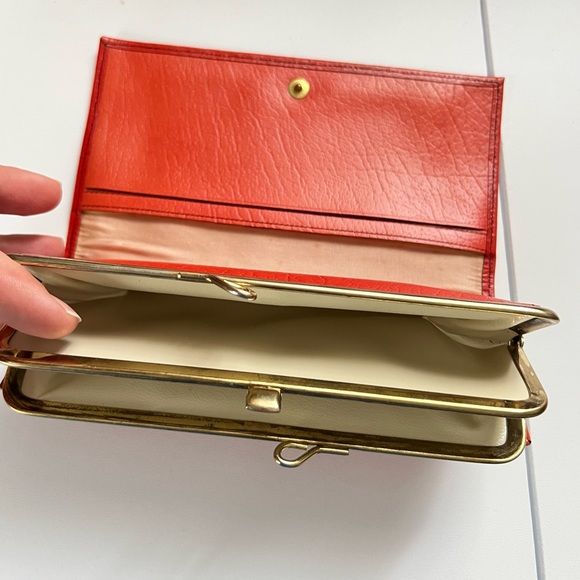 Vintage King calfskin wallet with kisslock poppy red, 1950-1960s retro ladys - Picture 3 of 16